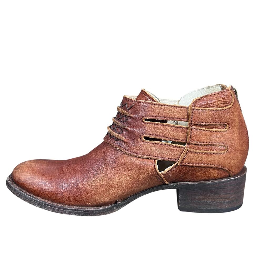 Freebird by Steven Slay Brown Distressed Leather Strappy Cutout Booties Size 8 - Picture 2 of 11